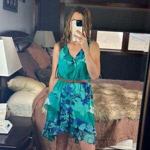 Gianni Bini Floral Asymmetrical Mini Dress, Medium, New with Tags